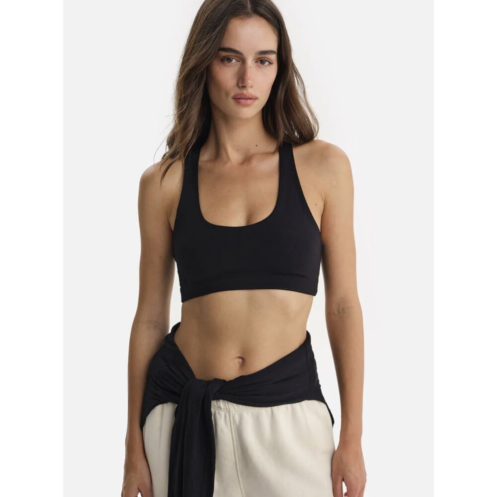 MATE the Label Organic Stretch Sports Bra Jet Black Small Workout Casual Cotton